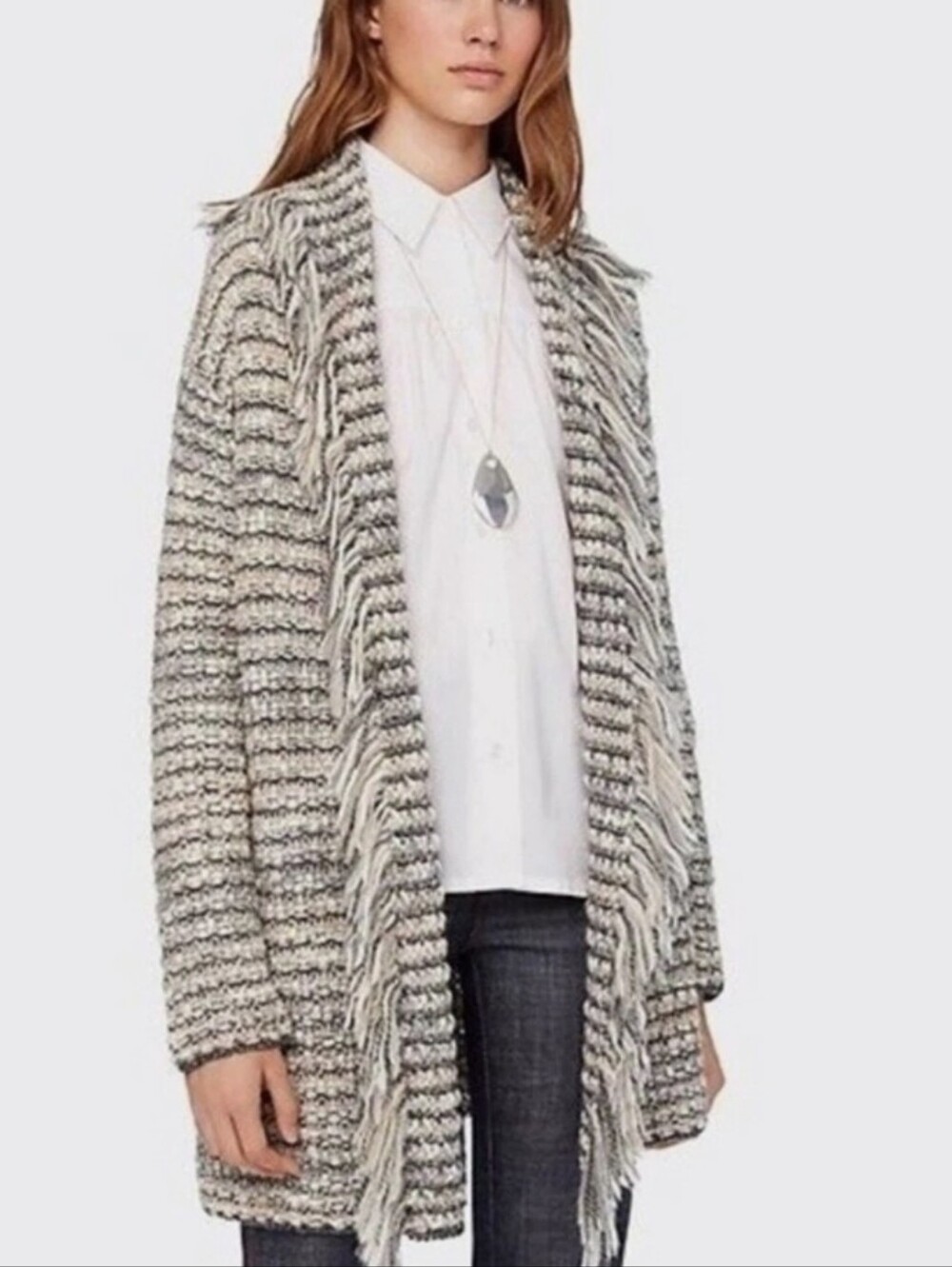 TORY BURCH Pierce alpaca-wool blend sweater cardigan - medium in grey and white